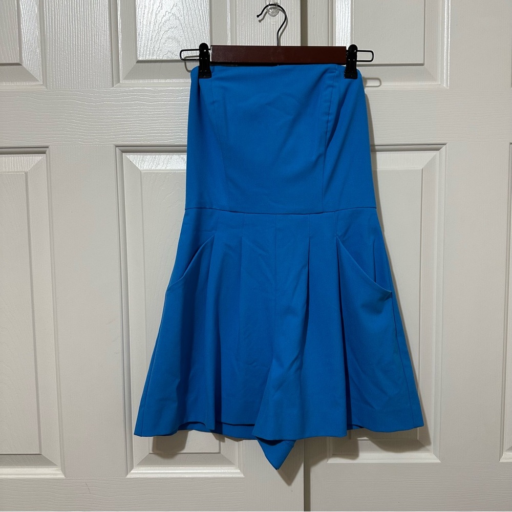 Black Halo Bright Blue Strapless Romper Size 4 Cocktail Party Wedding Guest EUC